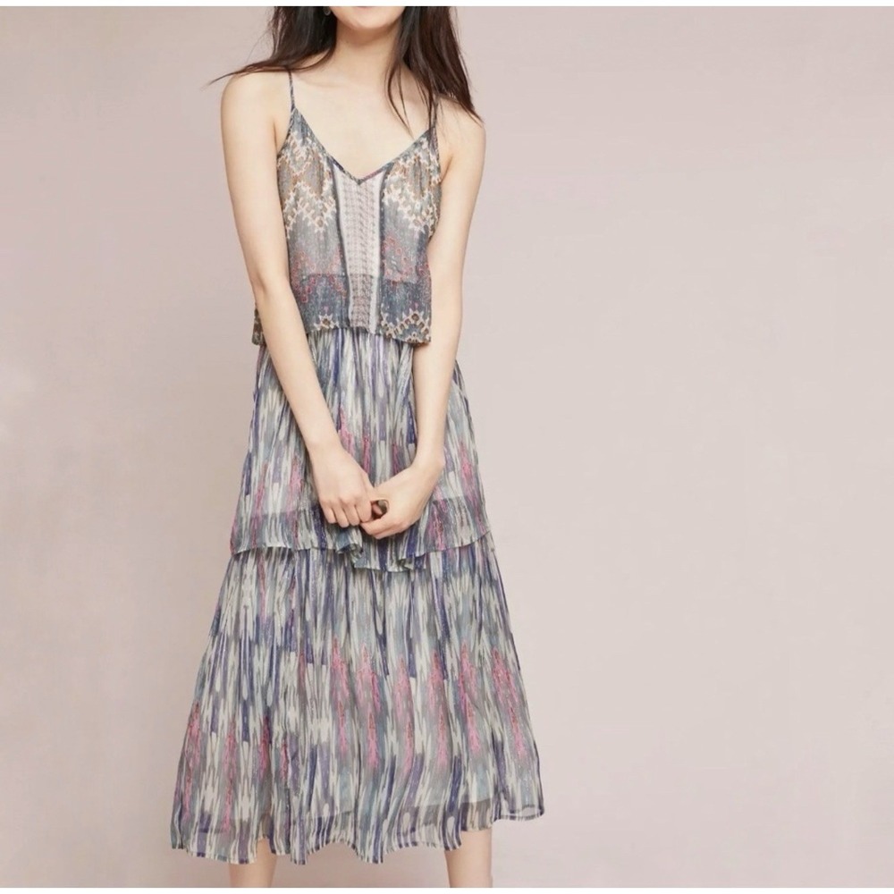 Anthropologie Meadow Rue Josie Tiered Maxi Dress Boho Coquette Fairycore Size 14